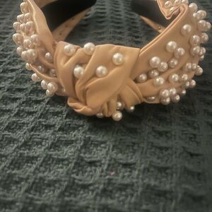 Pearl Embellished Tan Headband